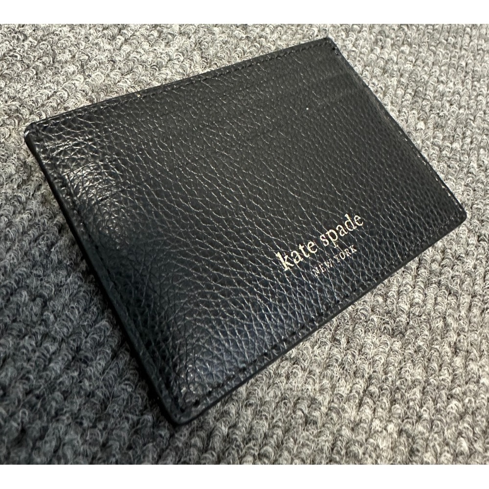 Kate Spade New York Black Saffiano Leather Slim Card Holder Wallet Logo